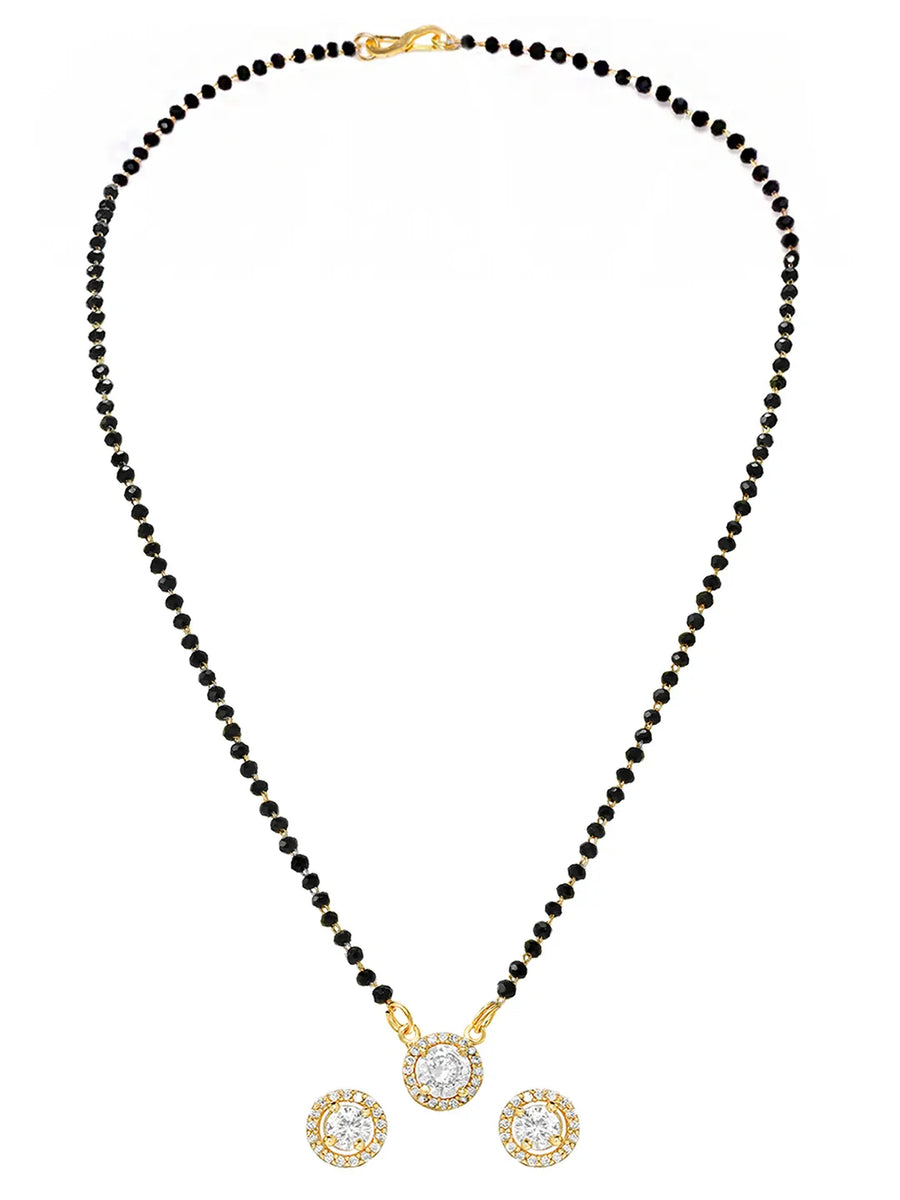 Gold Plated Solitaire Halo Mangalsutra Set