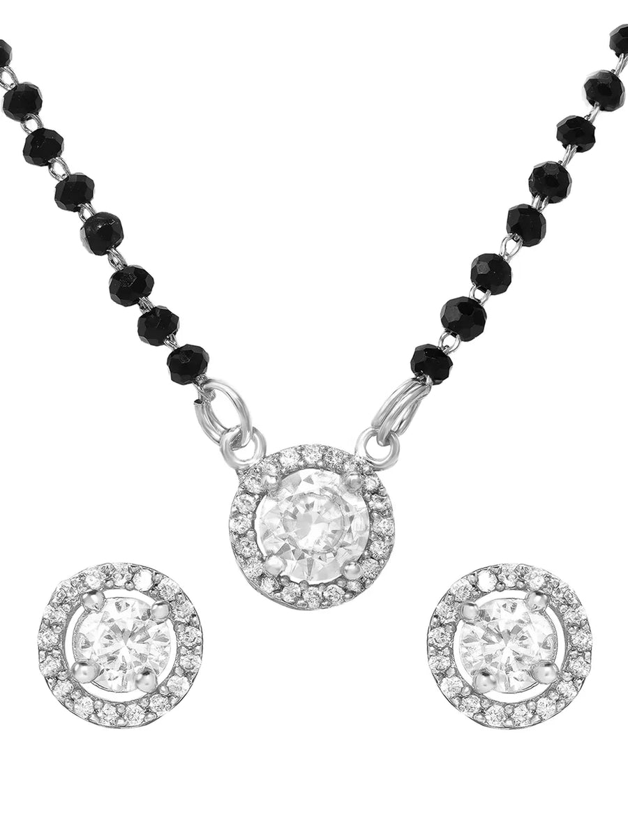 Rhodium Plated Solitaire Halo Mangalsutra Set