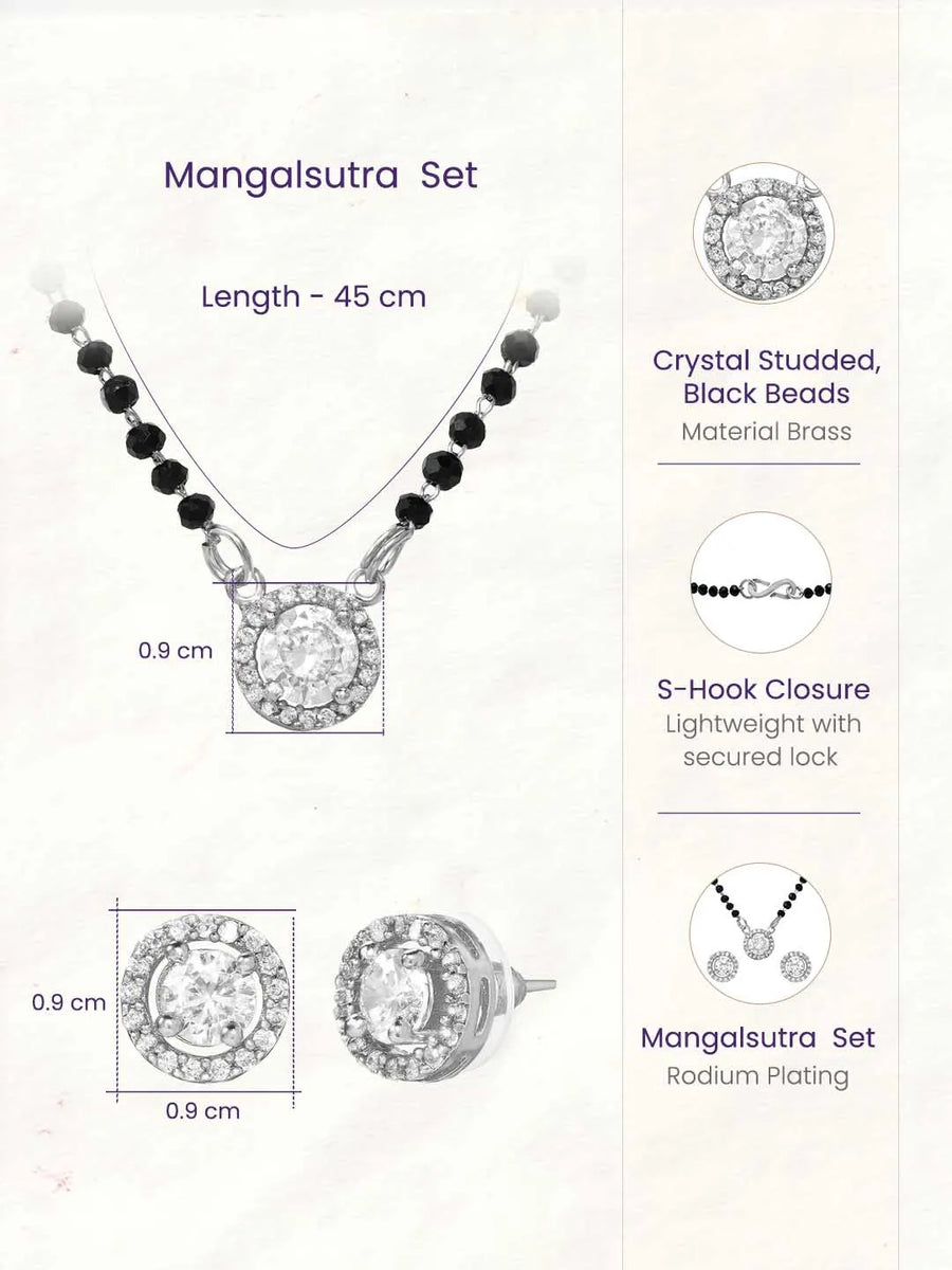 Rhodium Plated Solitaire Halo Mangalsutra Set