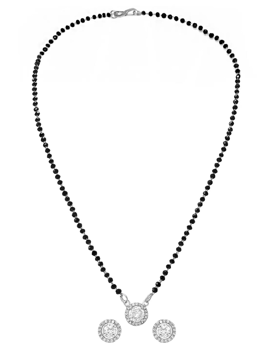 Rhodium Plated Solitaire Halo Mangalsutra Set