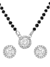 Rhodium Plated Solitaire Halo Mangalsutra Set