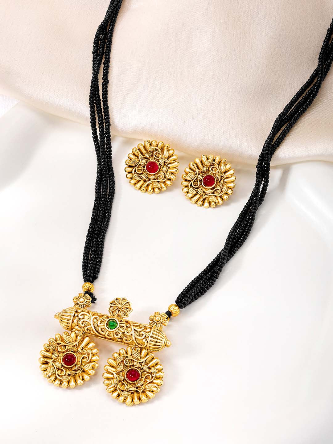 Timeless Rani Pink & Green Stone Mangalsutra Set