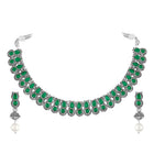 Oxidised Green Stone Statement Necklace Set