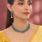 Oxidised Green Stone Statement Necklace Set