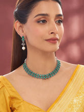 Oxidised Green Stone Statement Necklace Set