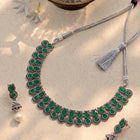 Oxidised Green Stone Statement Necklace Set