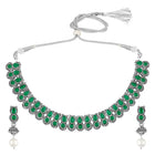 Oxidised Green Stone Statement Necklace Set