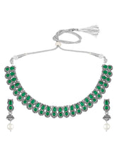 Oxidised Green Stone Statement Necklace Set