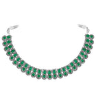 Oxidised Green Stone Statement Necklace Set