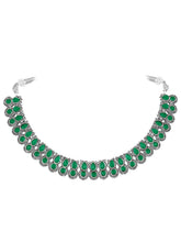 Oxidised Green Stone Statement Necklace Set