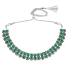 Oxidised Green Stone Statement Necklace Set