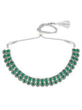 Oxidised Green Stone Statement Necklace Set