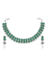 Oxidised Green Stone Statement Necklace Set