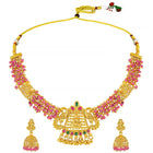Peora Temple Peacock Ruby Necklace Jhumka Set