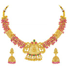 Peora Temple Peacock Ruby Necklace Jhumka Set