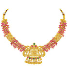 Peora Temple Peacock Ruby Necklace Jhumka Set