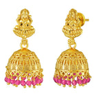 Peora Temple Peacock Ruby Necklace Jhumka Set