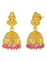 Peora Temple Peacock Ruby Necklace Jhumka Set