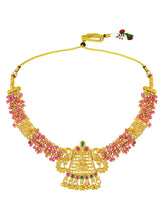 Peora Temple Peacock Ruby Necklace Jhumka Set
