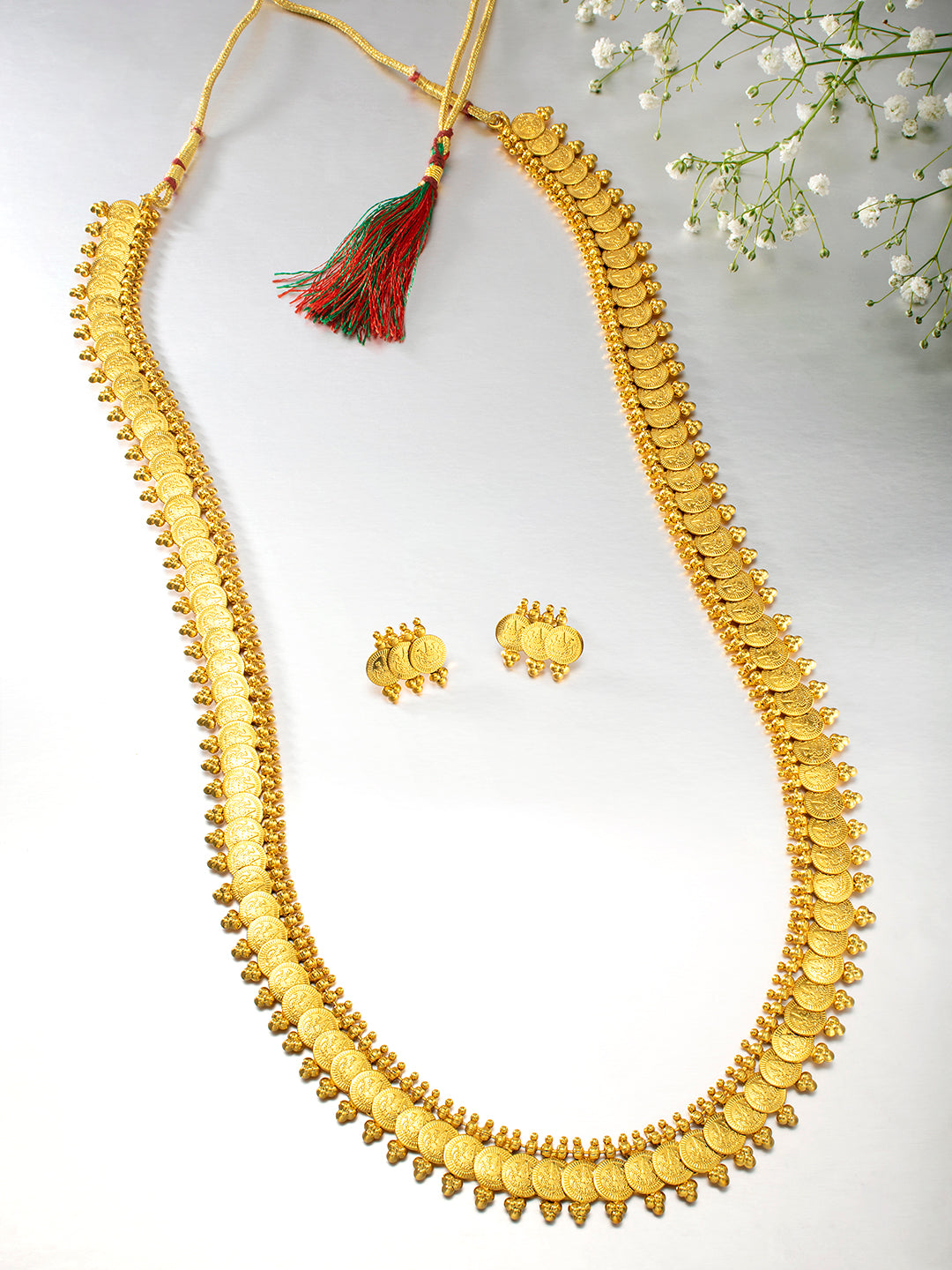 Coin Cascade Gold Plated Maharani Long Necklace