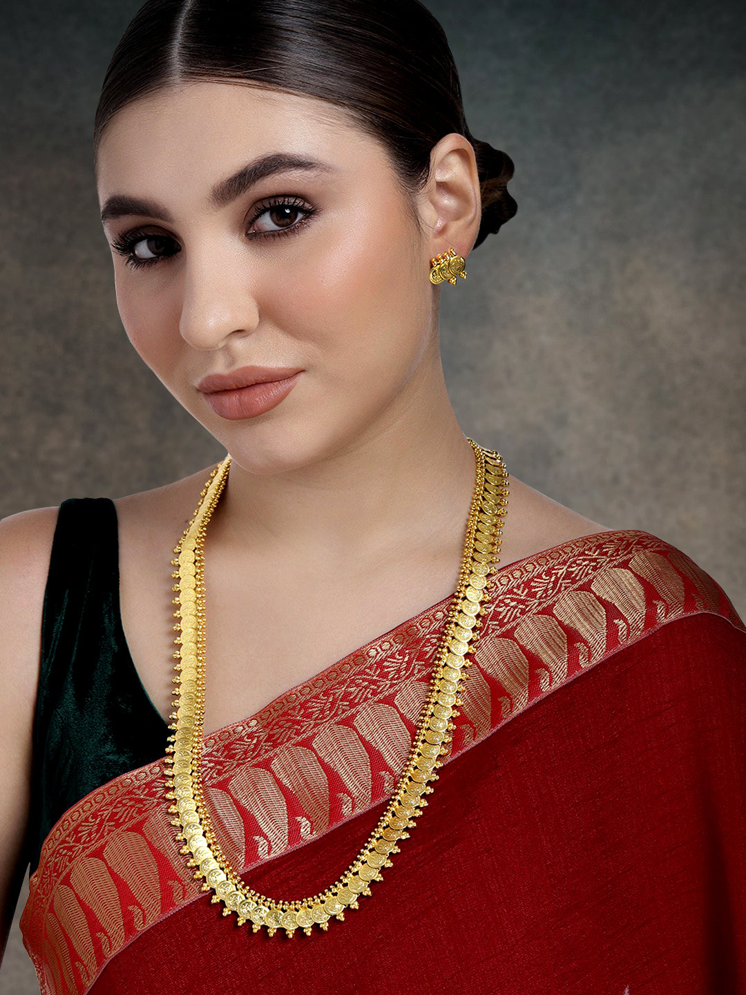 Coin Cascade Gold Plated Maharani Long Necklace