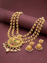 Peora Layered Heritage Jhumka Necklace Set - Gold