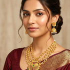 Peora Layered Heritage Jhumka Necklace Set - Gold