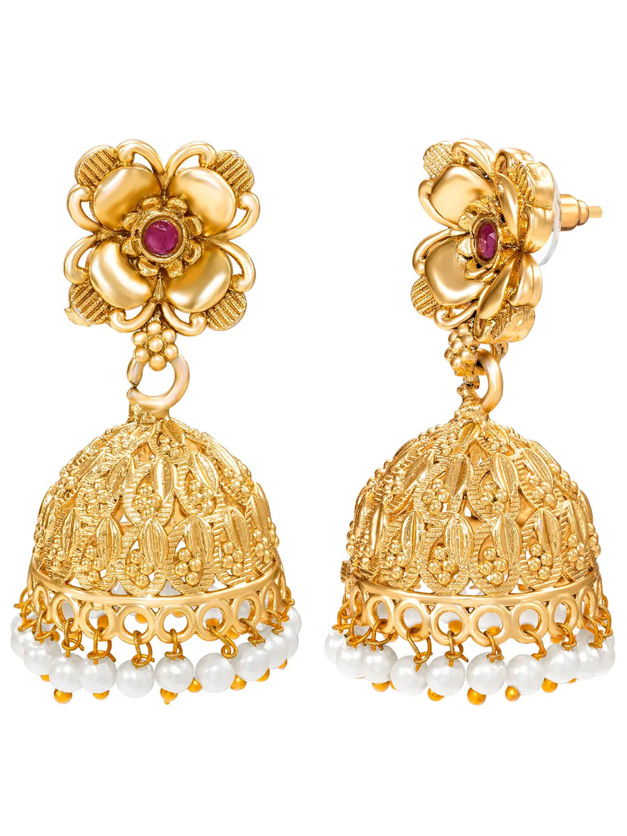 Peora Layered Heritage Jhumka Necklace Set - Gold