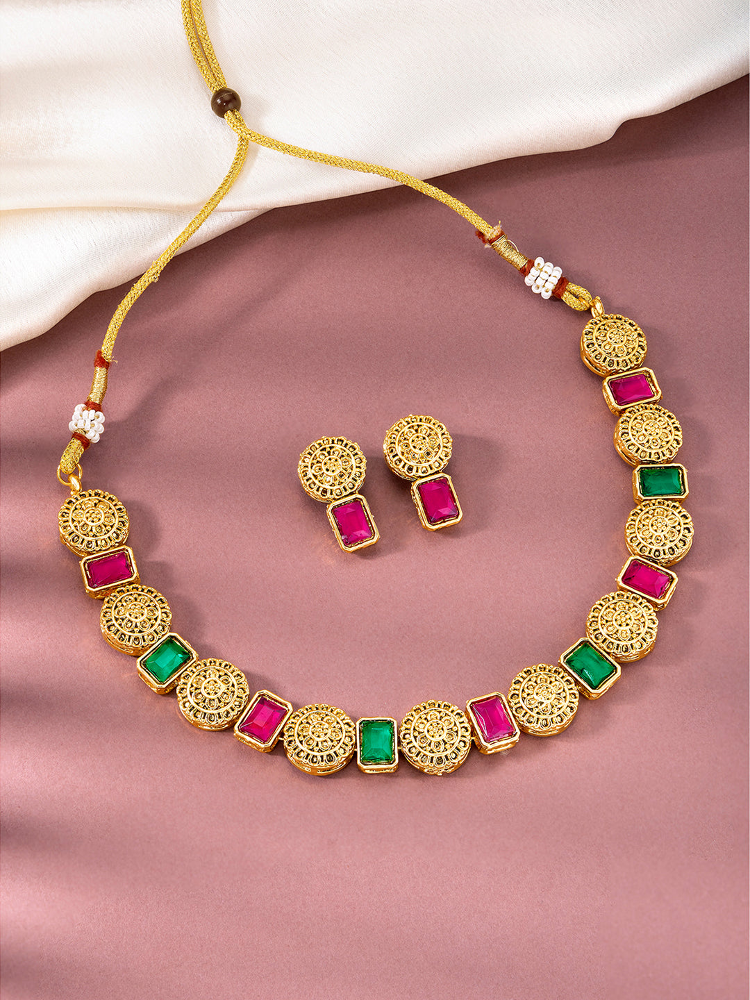 Gilded Grace Multicolour Gold Plated Necklace Set