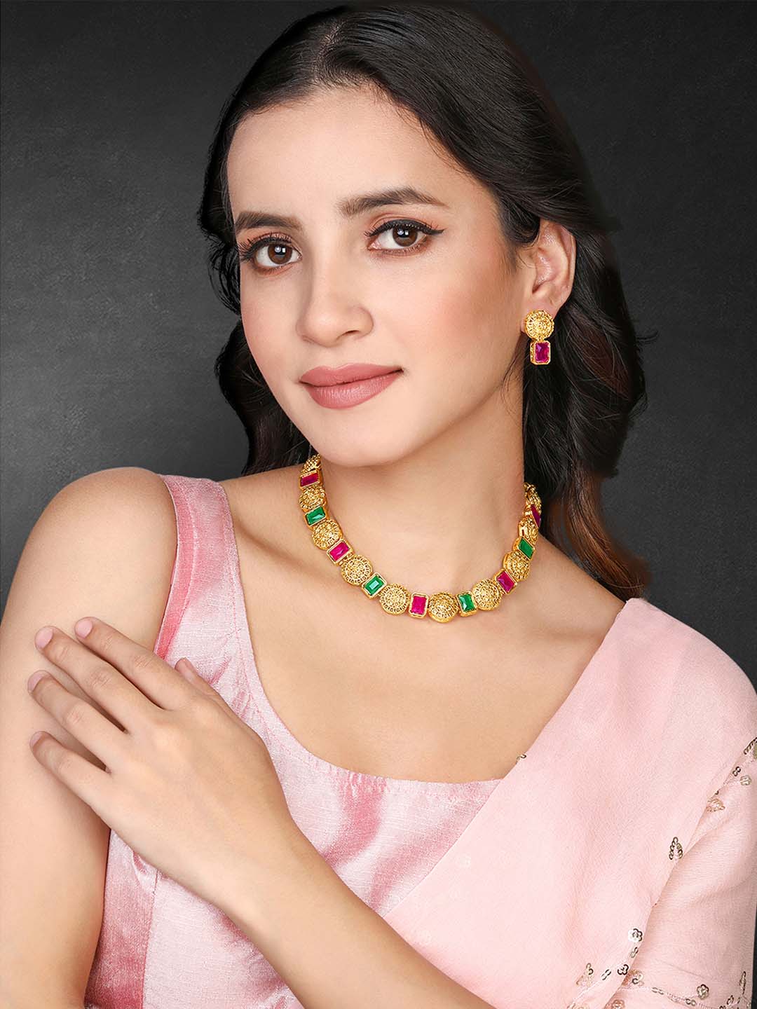 Gilded Grace Multicolour Gold Plated Necklace Set