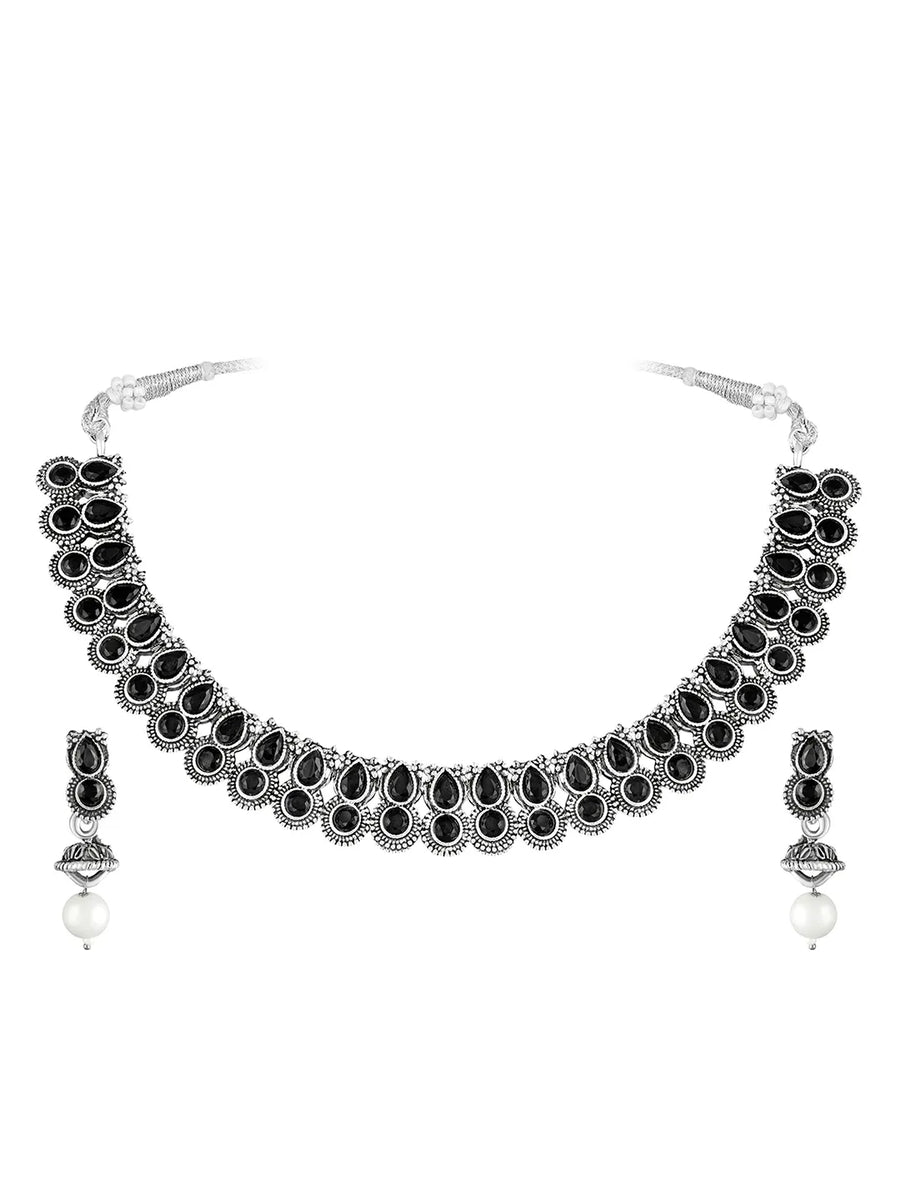 Peora Antique Oxidised Black Necklace Set