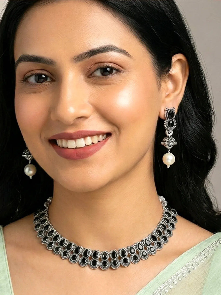 Peora Antique Oxidised Black Necklace Set