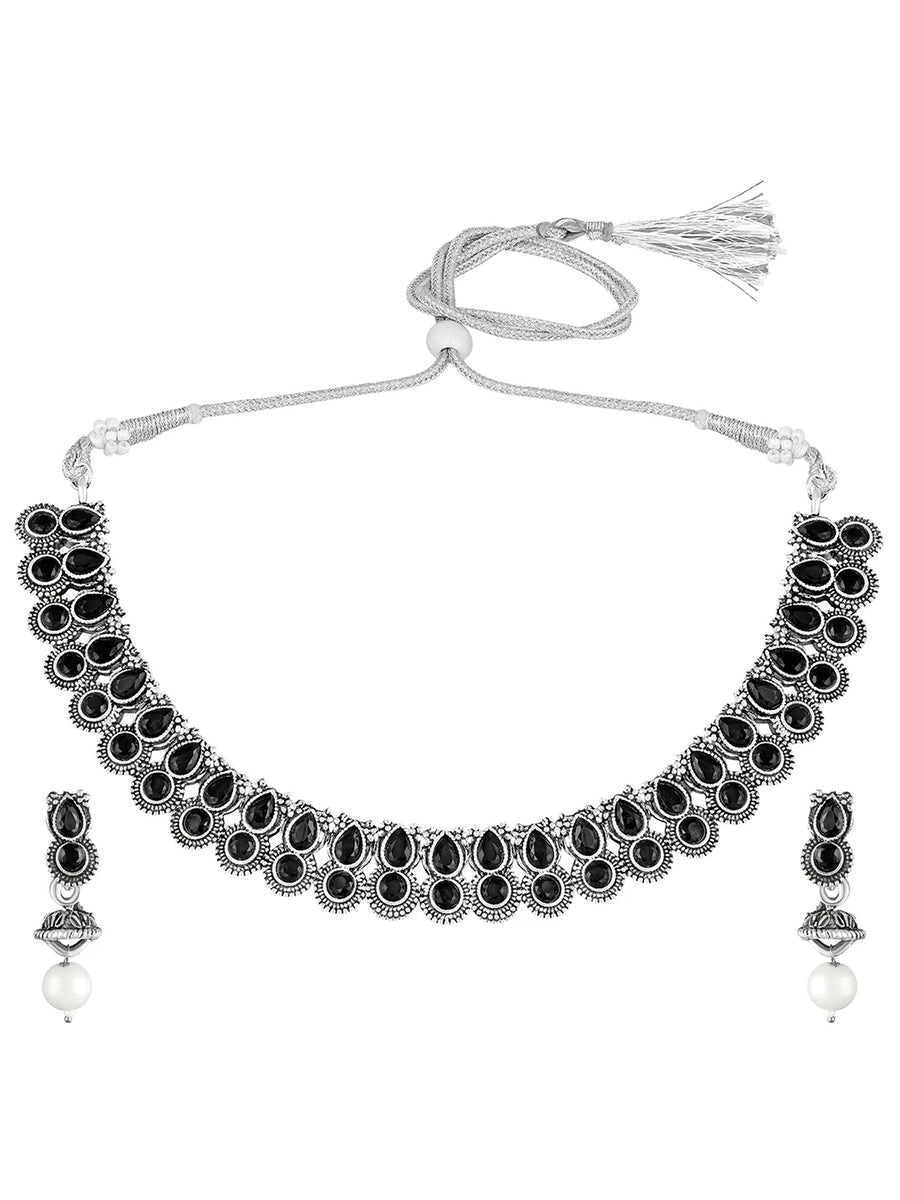 Peora Antique Oxidised Black Necklace Set