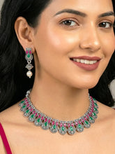 Peora Antique Oxidised Ruby Green Necklace Set