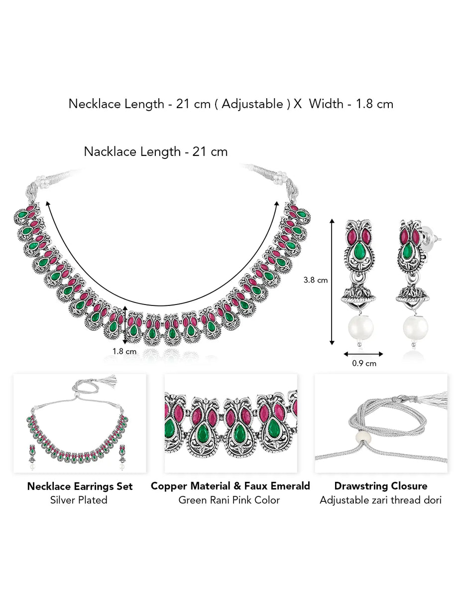 Peora Antique Oxidised Ruby Green Necklace Set