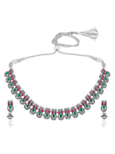 Peora Antique Oxidised Ruby Green Necklace Set