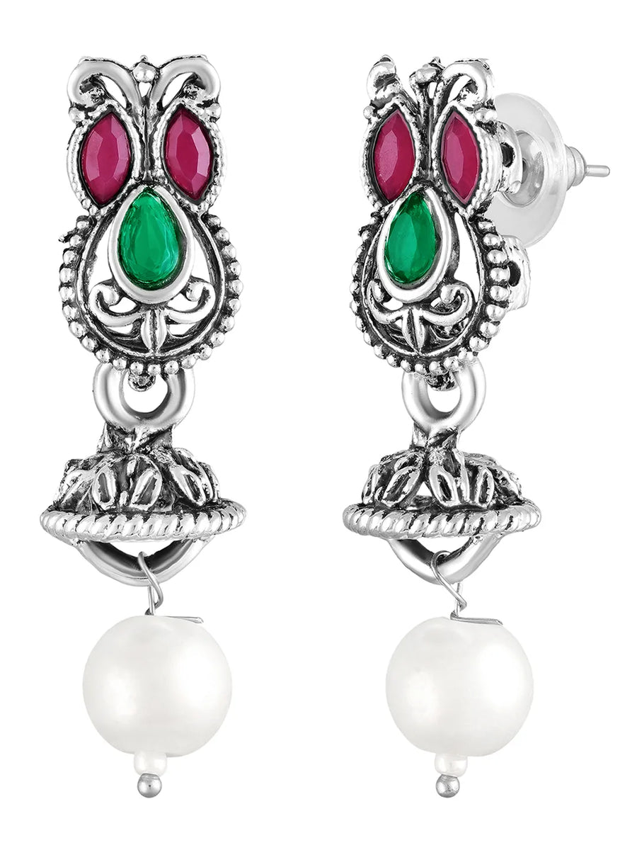 Peora Antique Oxidised Ruby Green Necklace Set