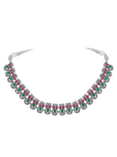 Peora Antique Oxidised Ruby Green Necklace Set