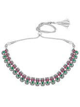 Peora Antique Oxidised Ruby Green Necklace Set
