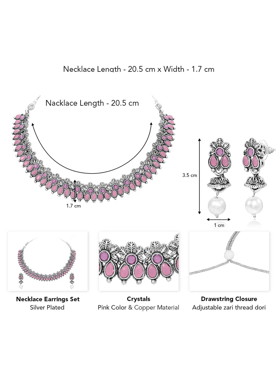 Peora Antique Oxidised Pink Necklace Set