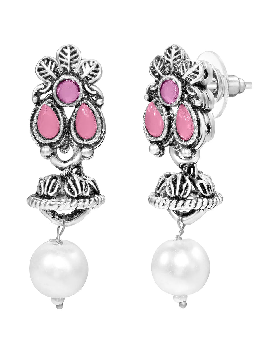Peora Antique Oxidised Pink Necklace Set