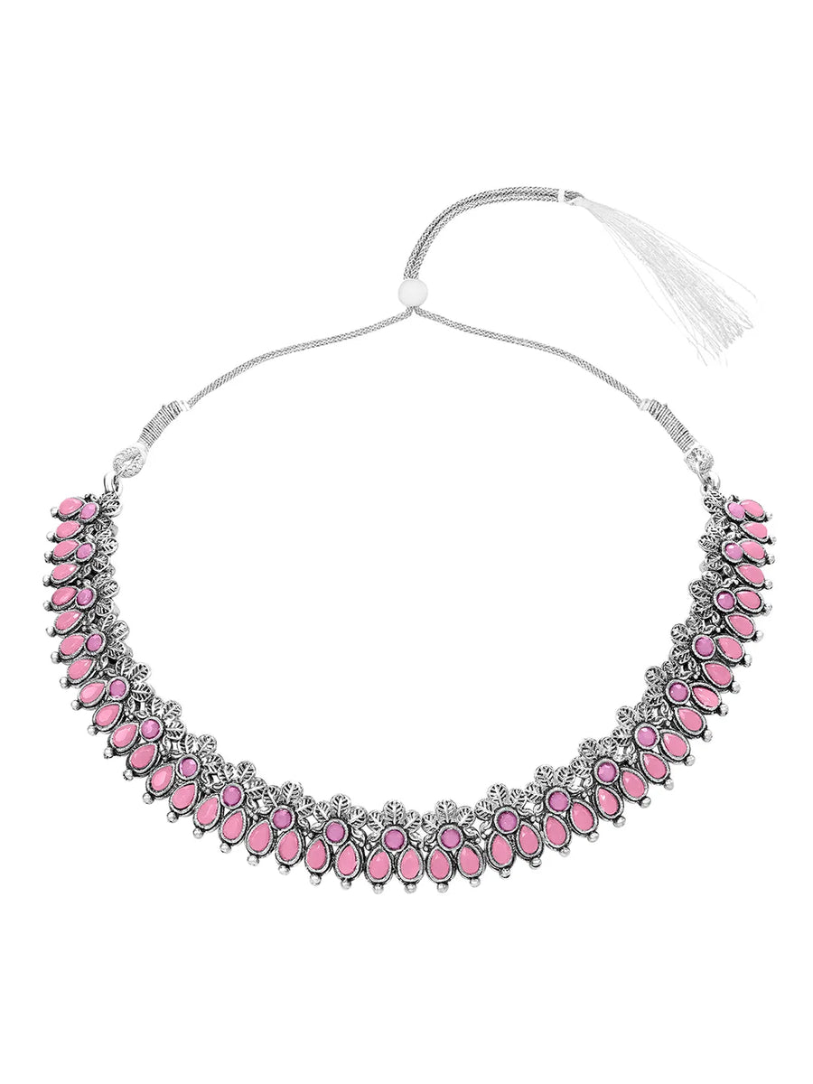 Peora Antique Oxidised Pink Necklace Set