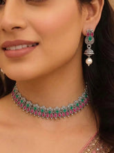Peora Antique Oxidised Green Ruby Necklace Set