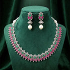 Peora Antique Oxidised Green Ruby Necklace Set