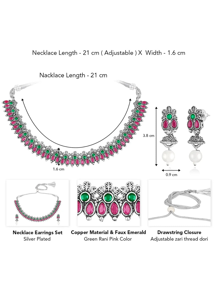 Peora Antique Oxidised Green Ruby Necklace Set