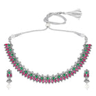 Peora Antique Oxidised Green Ruby Necklace Set