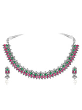 Peora Antique Oxidised Green Ruby Necklace Set