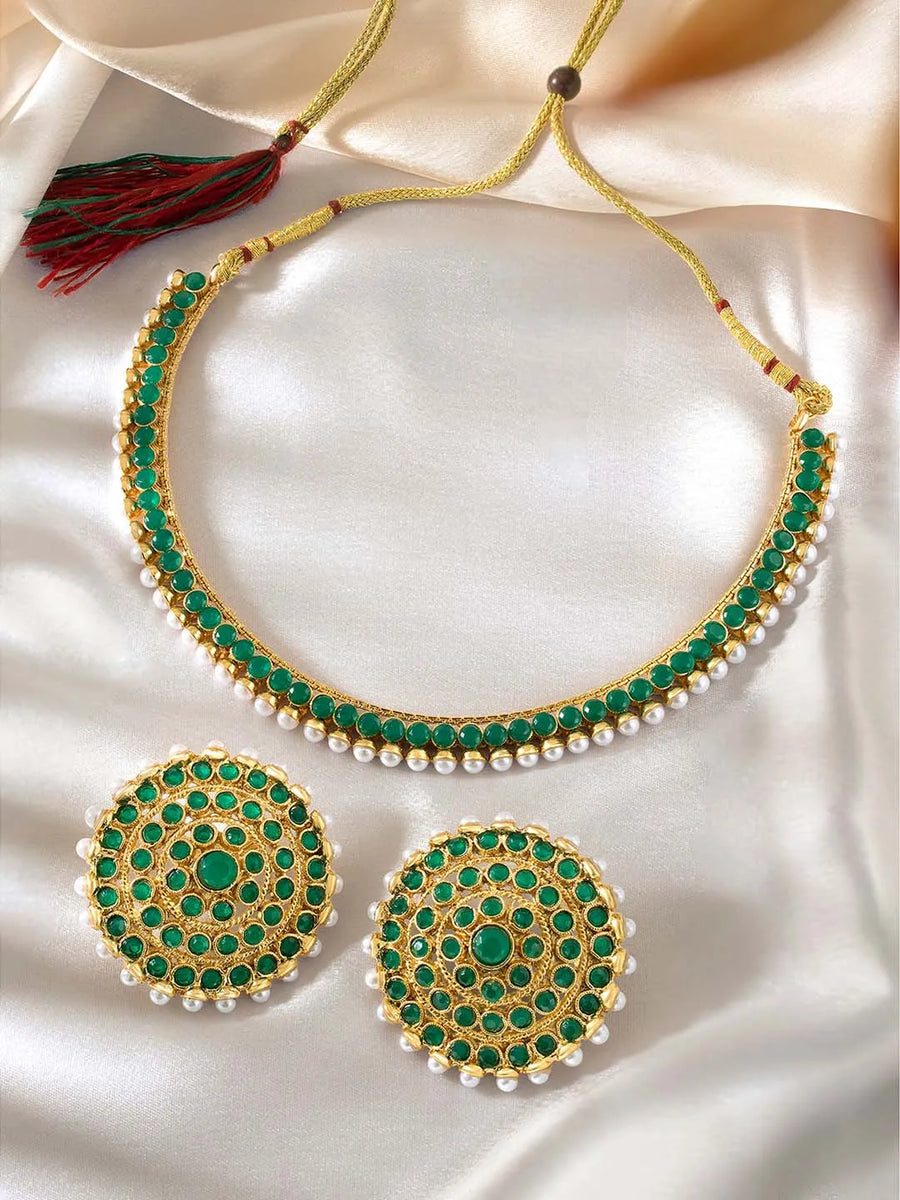 Lustrous in Stones Necklace Set - Green