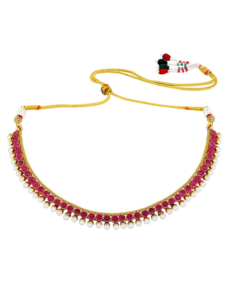Lustrous in Stones Necklace Set - Rani Pink