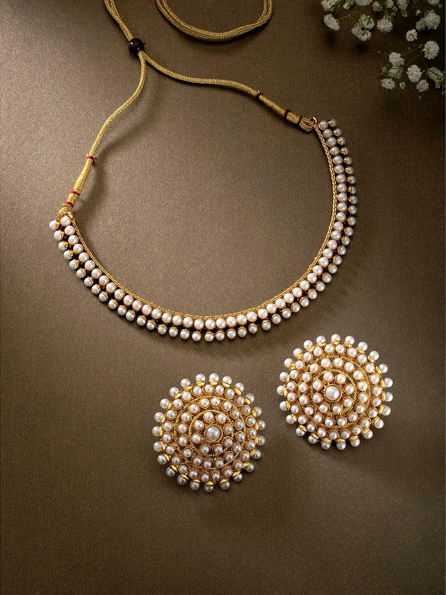 Lustrous in Stones Necklace Set - White